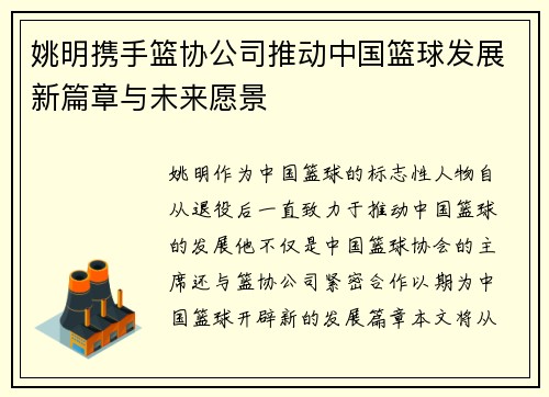 姚明携手篮协公司推动中国篮球发展新篇章与未来愿景